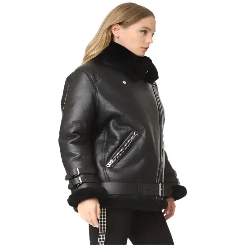Women's Black B3 Shearling Jacket Classic & Cozy