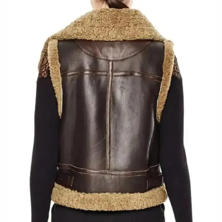 Women's Brown B3 RAF Aviator Shearling Bomber Vest