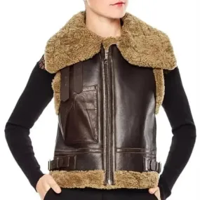 Women's Brown B3 RAF Aviator Shearling Bomber Vest